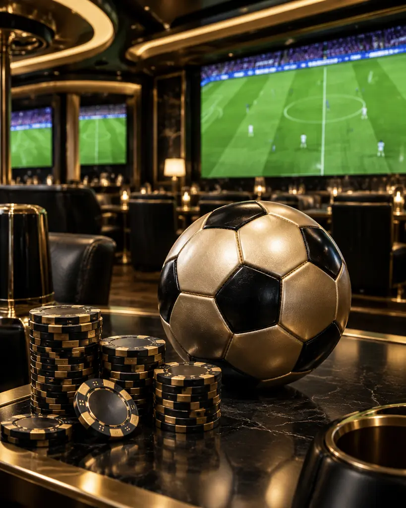 Bola sepak dan layar lapangan di lounge olahraga casino